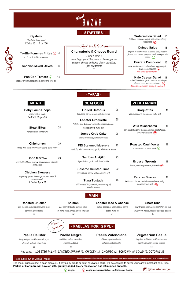 Bazár Tapas Bar and Restaurant Menu - Image 1